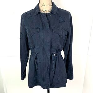 Rails Women S Lancaster Indigo Stars Jacket Full Zip Utility Lyocell Linen Blue